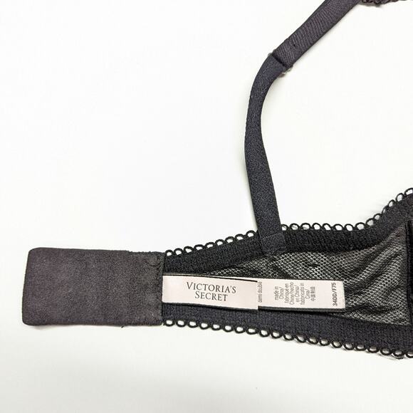 Victoria's Secret Dream Angels Black Lace Polka Dot Bra Size 34DD - Picture 6 of 8